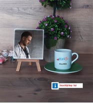 Hekim Fotoğraflı Dekoratif Taş, Ahşap Altlıklı Türk Kahvesi Fincanı Hediye (Model 9)