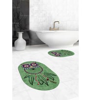 EVDEYA Dijital Yıkanabilir Baykuş Desen İkili Banyo Halısı Paspas Oval Klozet Takımı, OKLOZET-35-GRİ, (Yeşil)