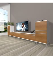 Decoraktiv Eko 9220T Mdf Krom Ayaklı Tv Ünitesi Tv Sehpası (Beyaz - Ceviz)