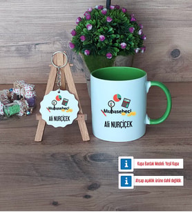 Muhasebeci Kupa Bardak Kırmızı ve Ahşap Anahtarlık Hediye (Model 13)