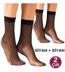 Kadın Fit 15 Ince Parlak 2li Tül Soket Çorap - Dayanıklı Esnek Kadın Çorabı (Siyah-Siyah)