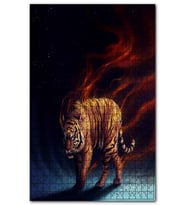 Cakapuzzle Ateş Saçan Kaplan Mavi Gece Puzzle Yapboz MDF (Ahşap) (1000 Parça)