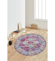 Dijital Baskılı Kaymaz Taban Yıkanabilir Yuvarlak Salon Halısı Koridor Halısı Paspas NDY-HT-753 (Pembe)