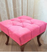 Kapitoneli Makyaj Pufu Ayak Ucu Puf Ceviz Ayak (45*45) (Pembe)