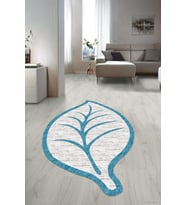 Dijital Baskılı Kaymaz Taban Yıkanabilir Lazer Kesim Salon Halısı Yolluk NLZR-SD-486 (Turkuaz)