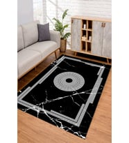 Dijital Kaymaz Taban Yıkanabilir Renkli Salon Halısı Mutfak Halısı Yolluk ND-SD-593 (Siyah)