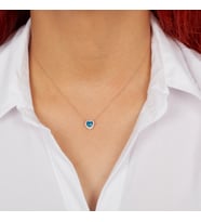 925 Ayar Gümüş Akuamarin Taşlı Kalp Kolye (Rose)