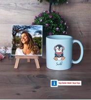 Tatlı Penguen Fotoğraflı Dekoratif Taş, Kupa Bardak Beyaz Hediye (Model 1)