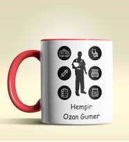 Kişiye Özel Hemşir Silüet (Bay) 2 Tasarımlı Turuncu Kupa Bardak (Kırmızı)