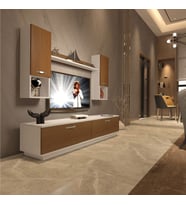 Decoraktiv Eko 5DAB Slm Std Tv Ünitesi Tv Sehpası - Parlak Beyaz (Beyaz - Ceviz)