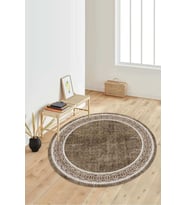 Dijital Baskılı Kaymaz Taban Yıkanabilir Yuvarlak Salon Halısı Koridor Halısı Paspas NDY-HT-238 (Kahverengi)