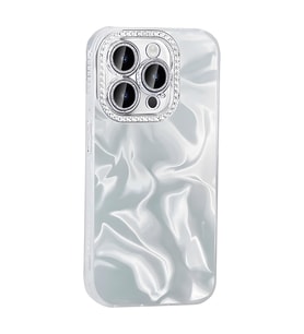iPhone 15 Pro Kılıf Airbagli Parlak Taş Detay Tasarımlı Esila Kılıf (Beyaz)