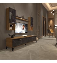 Decoraktiv Eko 5DA Mdf Std Silver Tv Ünitesi Tv Sehpası - Parlak Beyaz (Pera-Siyah Mermer)