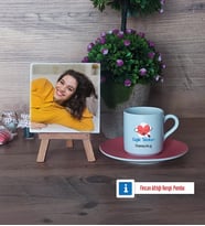 Sağlık Teknikeri Fotoğraflı Dekoratif Taş, Ahşap Altlıklı Türk Kahvesi Fincanı HediyeTıp Bayramı Hediyesi (Model 6)