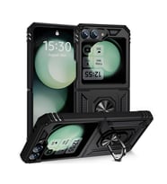 Samsung Galaxy Z Flip 6 Kılıf Yüzüklü Zırh Tank Vega (Siyah)