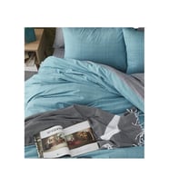 Misslindahome %100 Pamuklu Çift Kişilik Çift Taraflı Nevresim Takımı (Gri - Mavi)