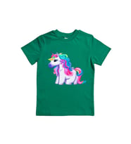 Unicorn baskılı pamuklu penye kumaş yazlık çocuk tişört (Yeşil)