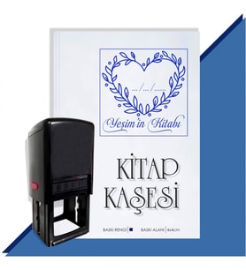 Kişiye Özel Kalp Sarmaşık 4 Tarihli Otomatik Kitap Kaşesi (Mavi)