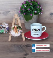 Eczacı Türk Kahvesi Fincanı Ahşap Altlıklı ve Fotoğraflı Ahşap Anahtarlık Hediye (Model 3)