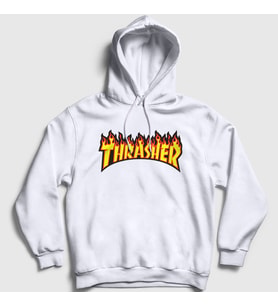Presmono Unisex Gri Logo V1 Thrasher Kapüşonlu Sweatshirt 278317tt (Beyaz)