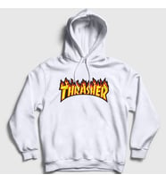 Presmono Unisex Gri Logo V1 Thrasher Kapüşonlu Sweatshirt 278317tt (Beyaz)