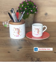 Unicorn Hediyeleri Türk Kahvesi Fincanı Kırmızı, Kalemlik Kişiye Özel Hediye (Model 6)
