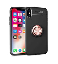 Uyumlu Model Apple iPhone XS Max 6.5 Kılıf Yüzüklü Magnetli Ravel Case (Siyah-Rose Gold)