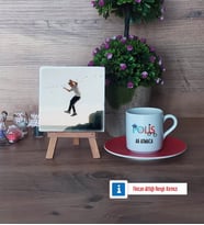 Polis Fotoğraflı Dekoratif Taş, Ahşap Altlıklı Türk Kahvesi Fincanı Hediye (Model 3)