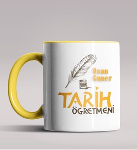 Kişiye Özel Tarih Öğretmeni Tasarımlı Siyah Renk Kupa Bardak 4 (Sarı)