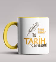 Kişiye Özel Tarih Öğretmeni Tasarımlı Siyah Renk Kupa Bardak 4 (Sarı)