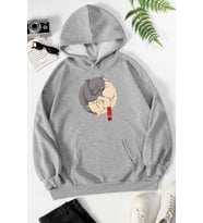 Unisex Yin Yang Cats Baskılı Sweatshirt (Gri)