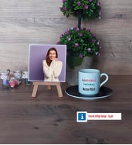 Laboratuvar Teknikeri Fotoğraflı Dekoratif Taş, Ahşap Altlıklı Türk Kahvesi Fincanı Hediye (Model 7)
