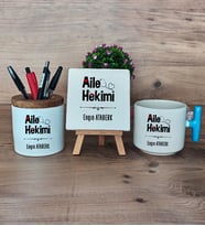 Aile Hekimi Hediye Sepeti Kupa Bardak T Kulplu, Kalemlik ve Dekoratif Taş Doktora Tıp Bayramı Hediyesi (Model 3)