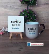 Sosyoloji Öğretmeni Dekoratif Taş, Kupa Bardak Kırmızı Hediye Öğretmenler Günü Hediyesi (Model 9)