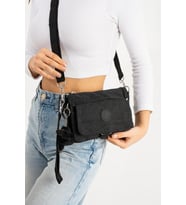 Mini Boy Kadın Postacı Omuz Çantası Çapraz Askılı Hafif Su İtici Kumaş 20*15 Cm Çok Cepli  (Siyah)