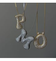 925 ayar gümüş zirkon taşlı balon harf kolye (Gold)