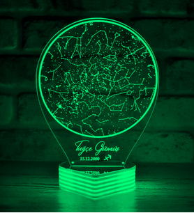 Kişiye Özel Burç Simgeli Gökyüzü Haritası, 3D LED Lamba (Yeşil)