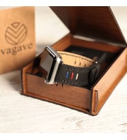 vagave Apple Watch 3 4 5 6 7  Crazy Oval Deri Kordon 42 44 45 mm Üç İpli (Siyah)