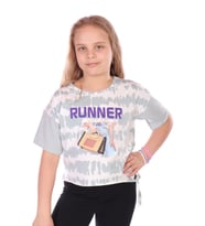 Toontoy Kız Çocuk Runner Baskılı Batikli Tişört (Yeşil)