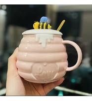 400ml Kawaii Arı Seramik Kupa Karıştırma Kahve Süt Su Bardağı Ev Kahvaltı Bardak (Pembe)