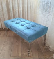 Modern Dilim Puf Ayakucu Puf Gümüş Metal Ayak (100*45) (Turkuaz)