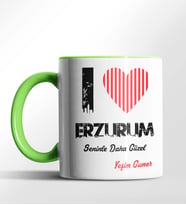 Kişiye Özel Erzurum Seninle Daha Güzel Tema Siyah Renk Kupa (Yeşil)