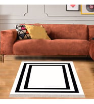 Geometrik Desenli Dijital Baskı Yıkanabilir Kaymaz Taban Etnik Kilim Desen Salon Halı (Siyah)