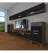 Decoraktiv Ekoflex 9 Slm Krom Ayaklı Tv Ünitesi Tv Sehpası (Siyah - Ceviz)