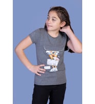 Toontoy Kız Çocuk Baskılı Tişört (Antrasit Melanj)