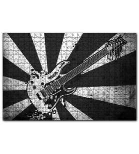 Cakapuzzle Elektrogitar Siyah Beyaz Kesitler Notalar  Puzzle Yapboz MDF (Ahşap) (500 Parça)