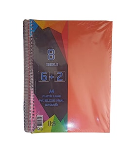 6+2 Ayraçlı Defter 8 Konulu 200 Yaprak 1 Adet 6 Kareli 2 Çizgili Spralli Plastik Kapak Seperatörlü (Turuncu)