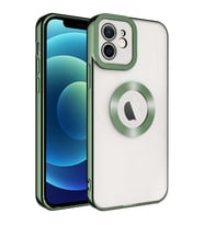 Apple iPhone 12 Kılıf Case, Logo Showing Serisi, Şeffaf, Kamera Korumalı, Logo Gösteren Renkli Çizgi Tasarım (Yeşil)
