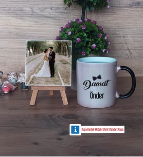 Damat Fotoğraflı Dekoratif Taş, Kupa Bardak Beyaz Hediye (Model 9)