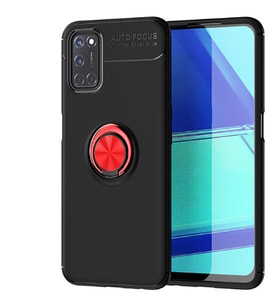 Oppo Reno A72 Kılıf Yüzüklü Magnetli Ravel Case (Siyah-Kırmızı)